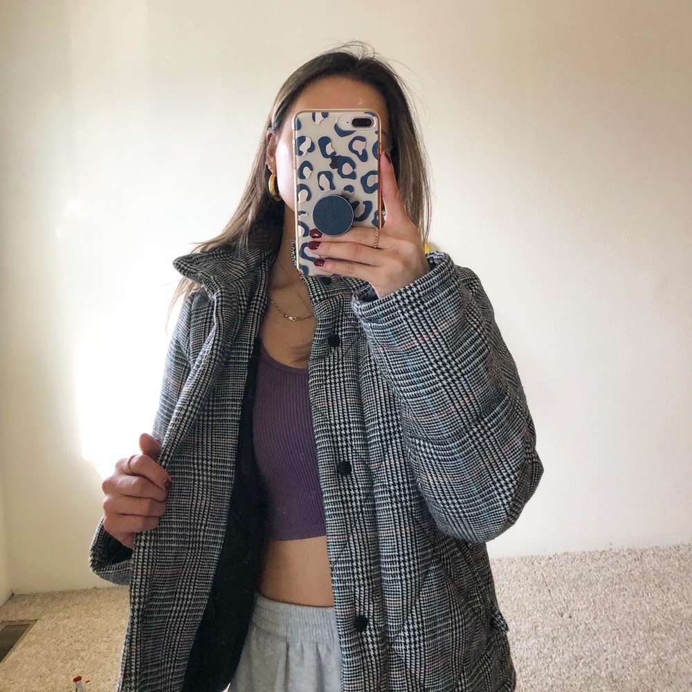 Plaid puffer coat